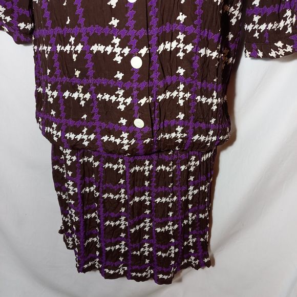 Size 12-14 Unusual Check Houndstooth Blouson Shirt Dress - Picture 3 of 7